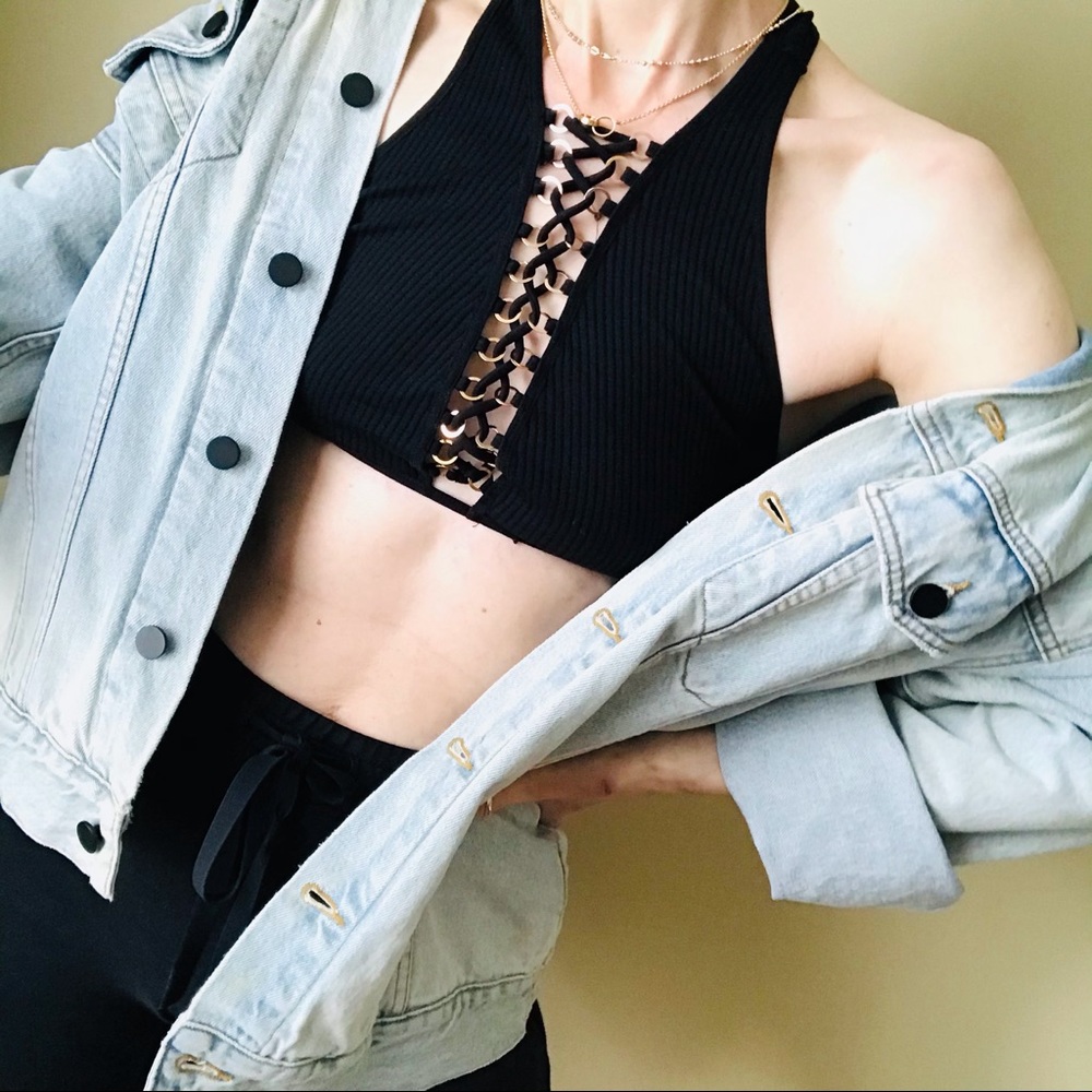 Free People bralette bra crop top rubbed black